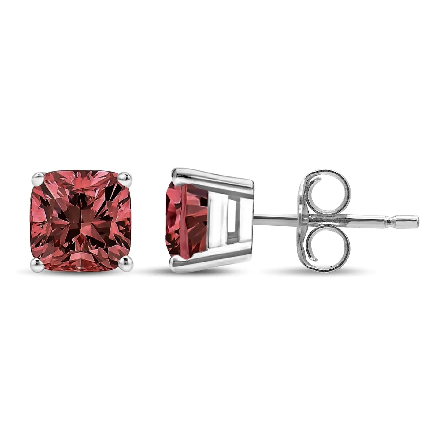 14K White Gold Lab Grown Pink Cushion 4-Prong Set Classic Diamond Solitaire Stud Earrings (Pink Color)