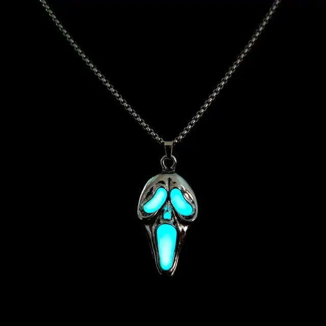 Vintage Glow In The Dark Skull Necklace