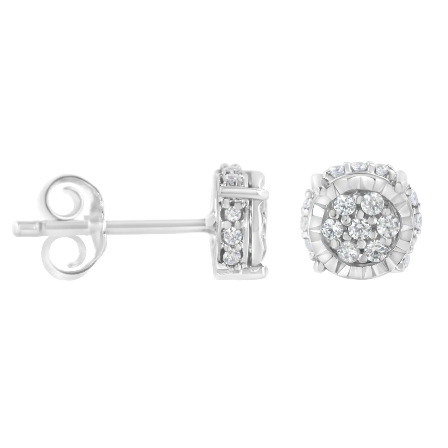 .925 Sterling Silver 1/3 cttw Round-cut Diamond Floral Stud Earring