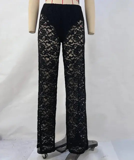 Lace See-through Straight-leg Pants