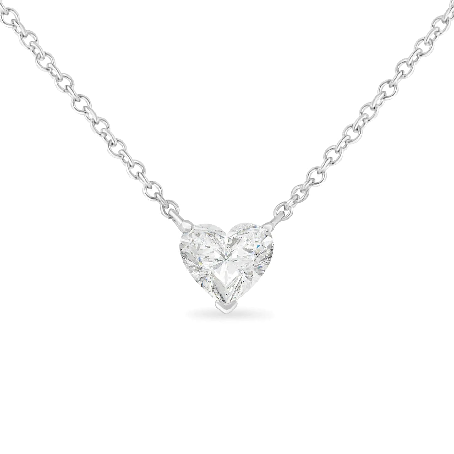 14k White Gold 1/4 Cttw Lab Grown Heart Shape Diamond Solitaire 18" Pendant Necklace