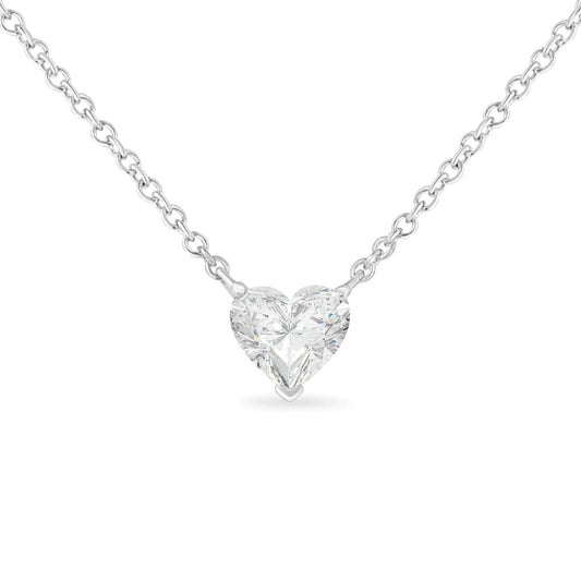 14k White Gold 1/4 Cttw Lab Grown Heart Shape Diamond Solitaire 18" Pendant Necklace