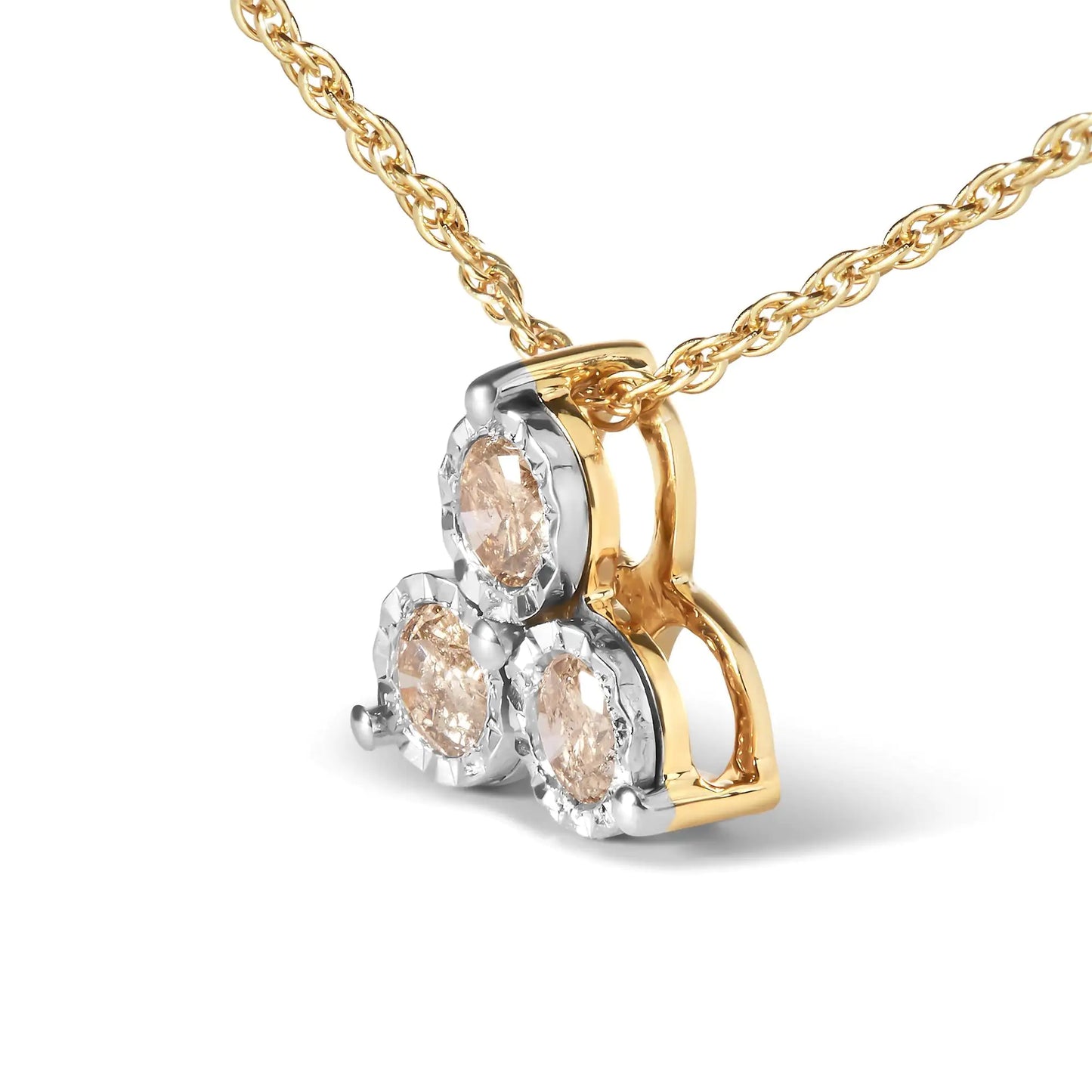 14K Yellow Gold Plated .925 Sterling Silver 1/4 Cttw Diamond 3 Stone Trio 18" Pendant Necklace