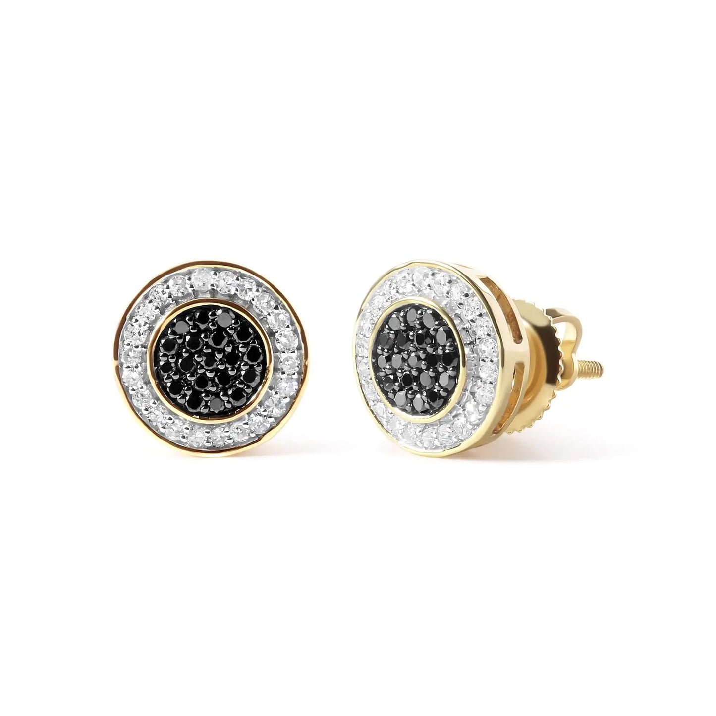 Men's 10K Yellow Gold 1/3 Cttw White and Black Treated Diamond Earring (Black )