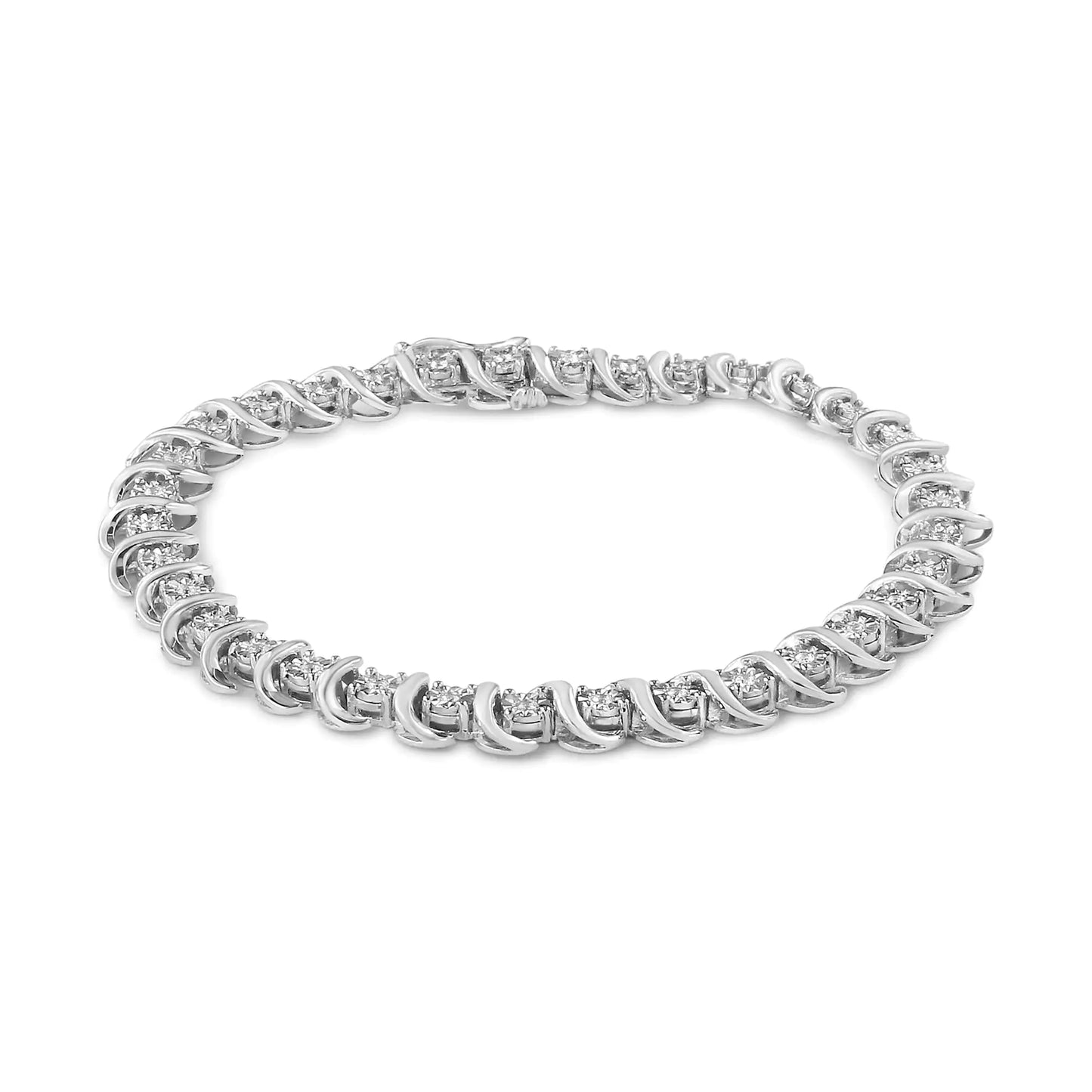 .925 Sterling Silver 1/3 Cttw Miracle-Set Diamond "S" Link Tennis Bracelet - Size 7.25"