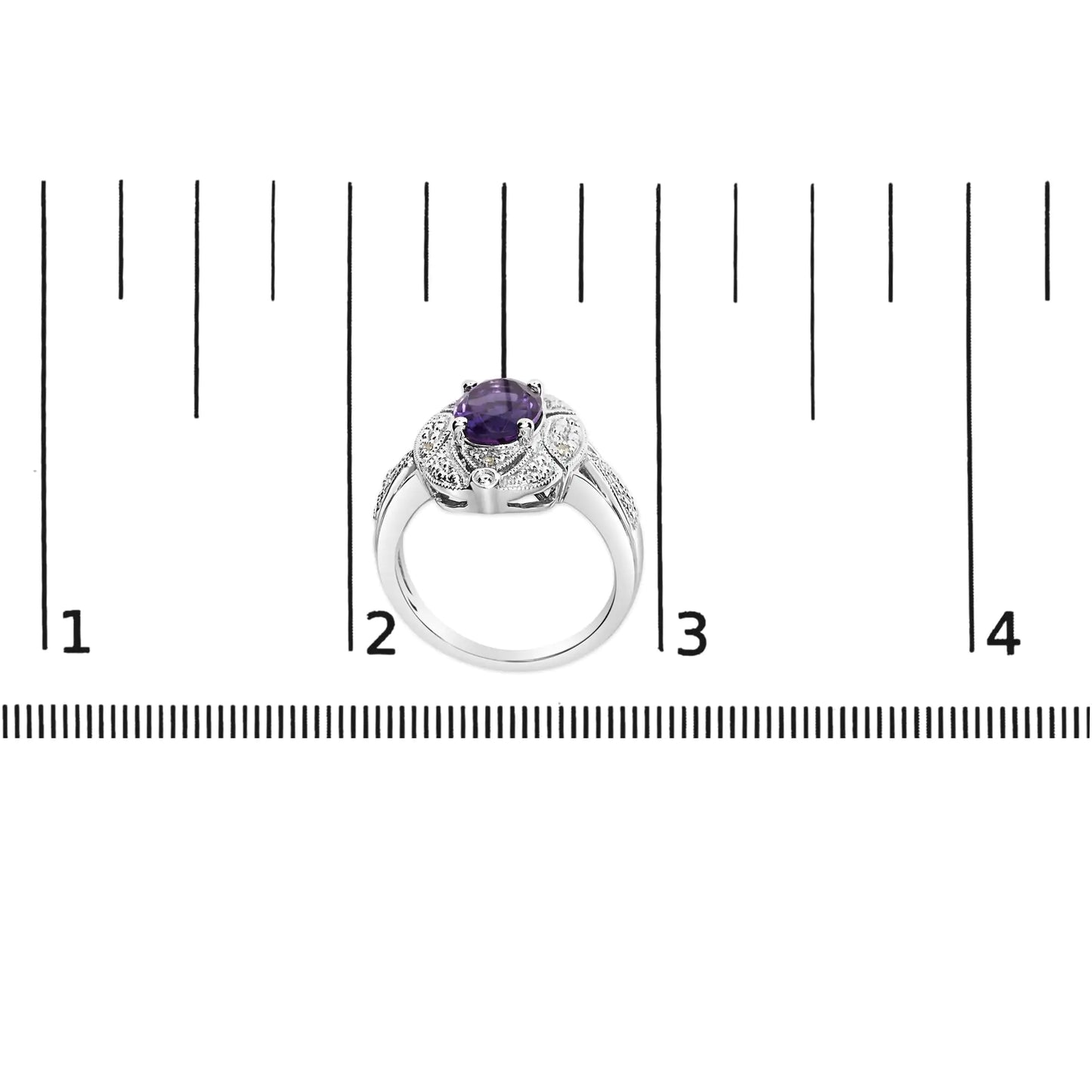 .925 Sterling Silver 9x7mm Oval Purple Amethyst and Round Diamond Accent Fashion Cocktail Ring