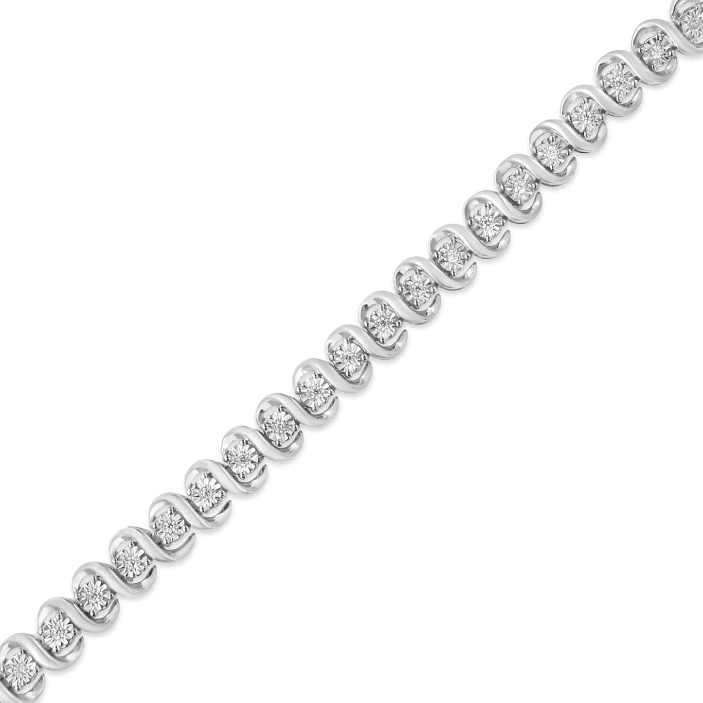 .925 Sterling Silver 1/3 Cttw Miracle-Set Diamond "S" Link Tennis Bracelet - Size 7.25"