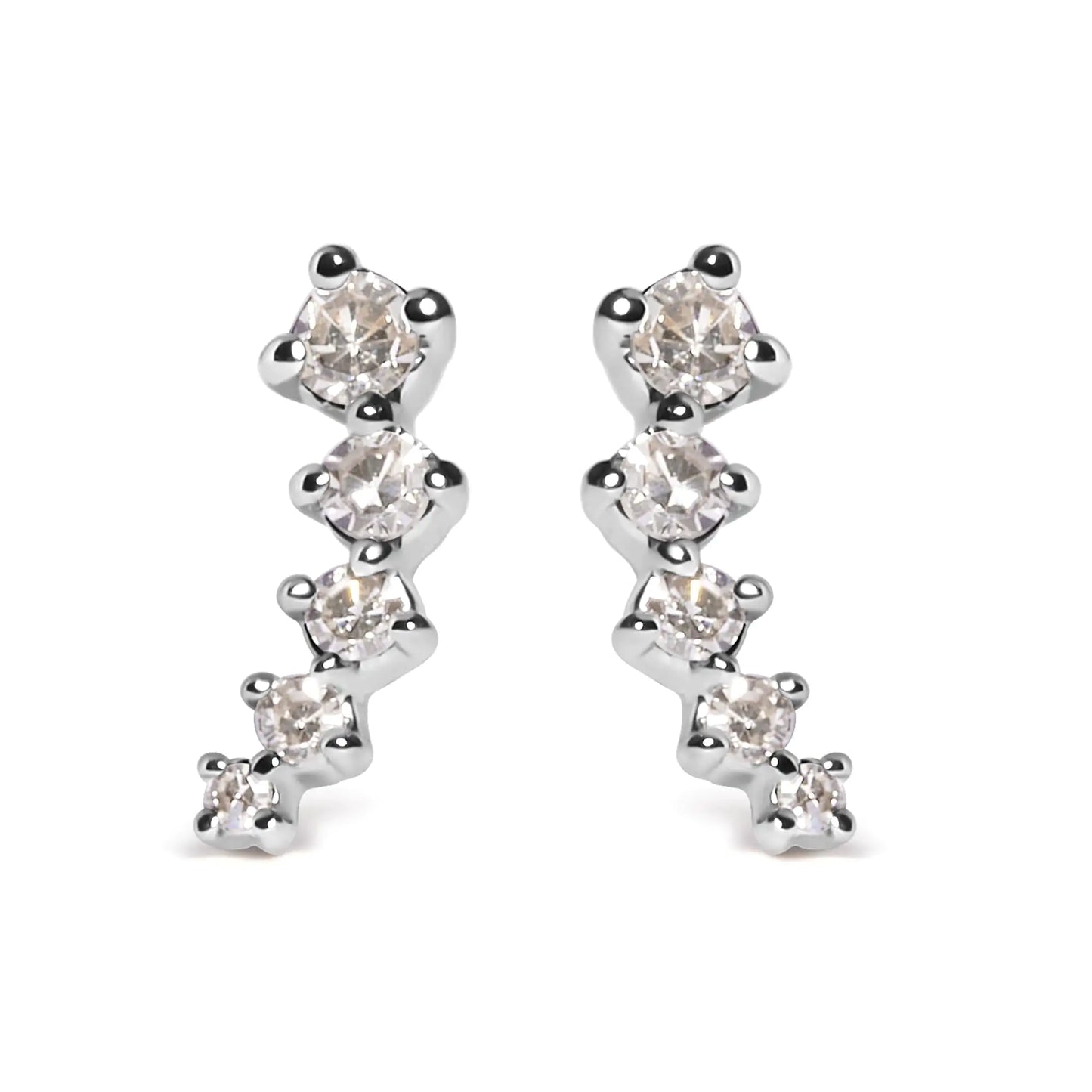 10K White Gold 1/10 Cttw Diamond Journey Style Climber Stud Earrings