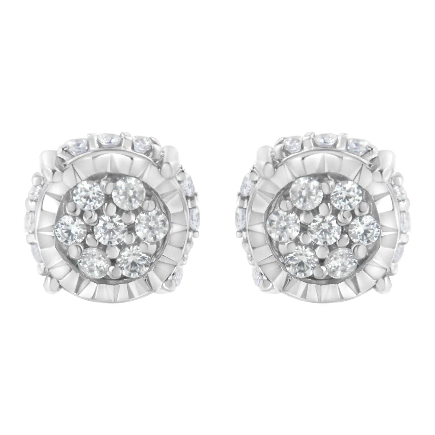 .925 Sterling Silver 1/3 cttw Round-cut Diamond Floral Stud Earring