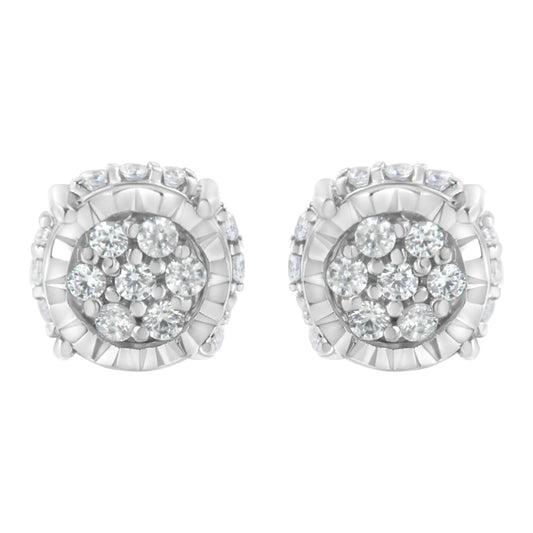 .925 Sterling Silver 1/3 cttw Round-cut Diamond Floral Stud Earring