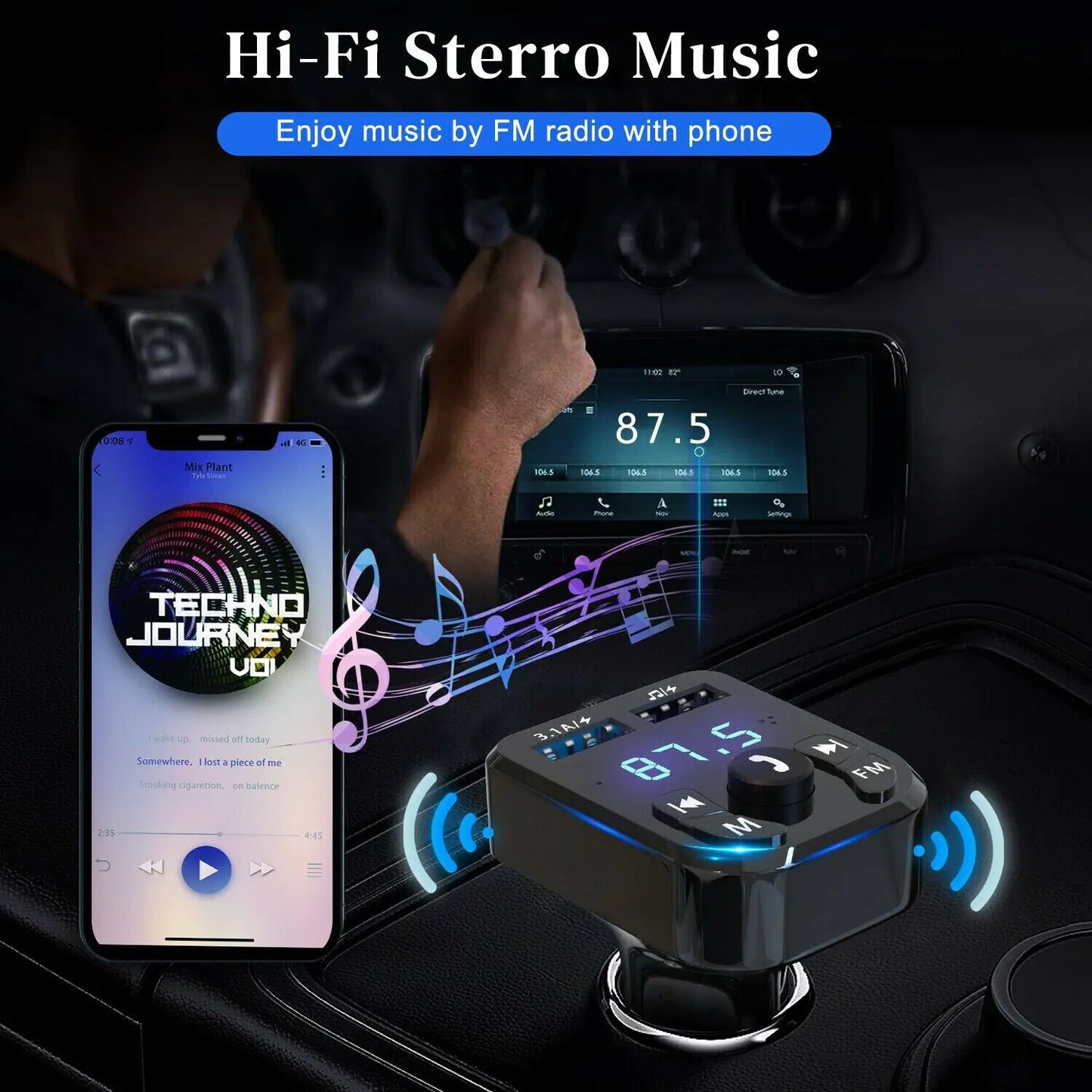 Wireless Car Bluetooth FM Transmitter MP3 Audio USB Charger Adapter Handsfree