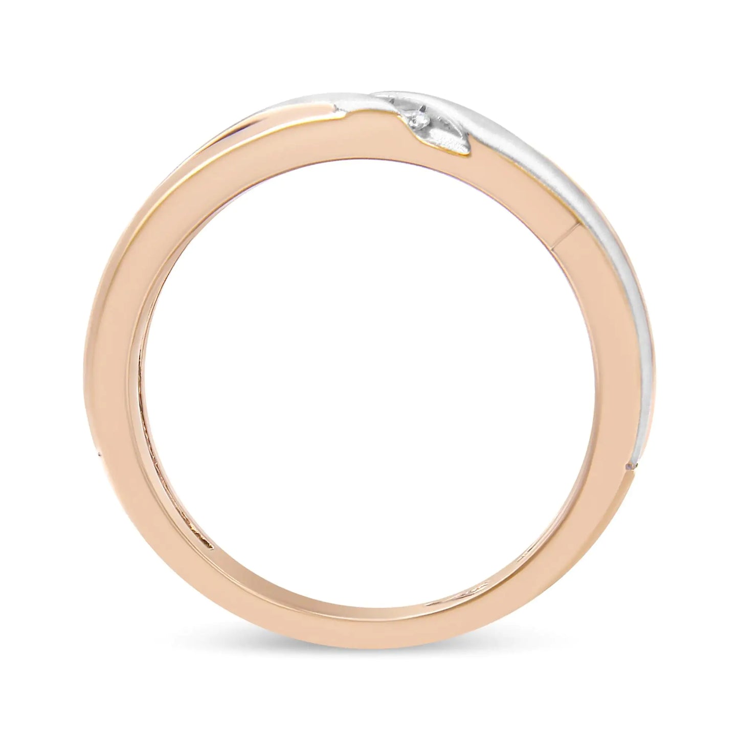 10K White and Rose Gold 1/10 Cttw 3-Stone Tension Slant Band Matte Finish Ring for Men