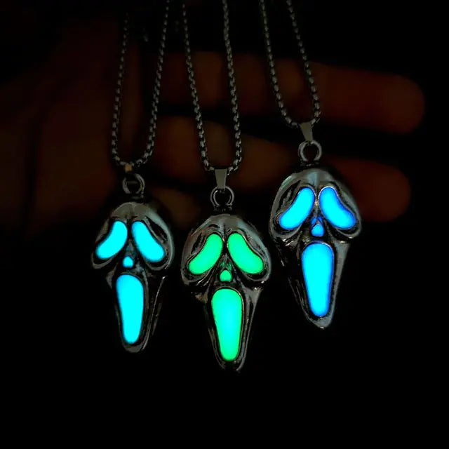 Vintage Glow In The Dark Skull Necklace