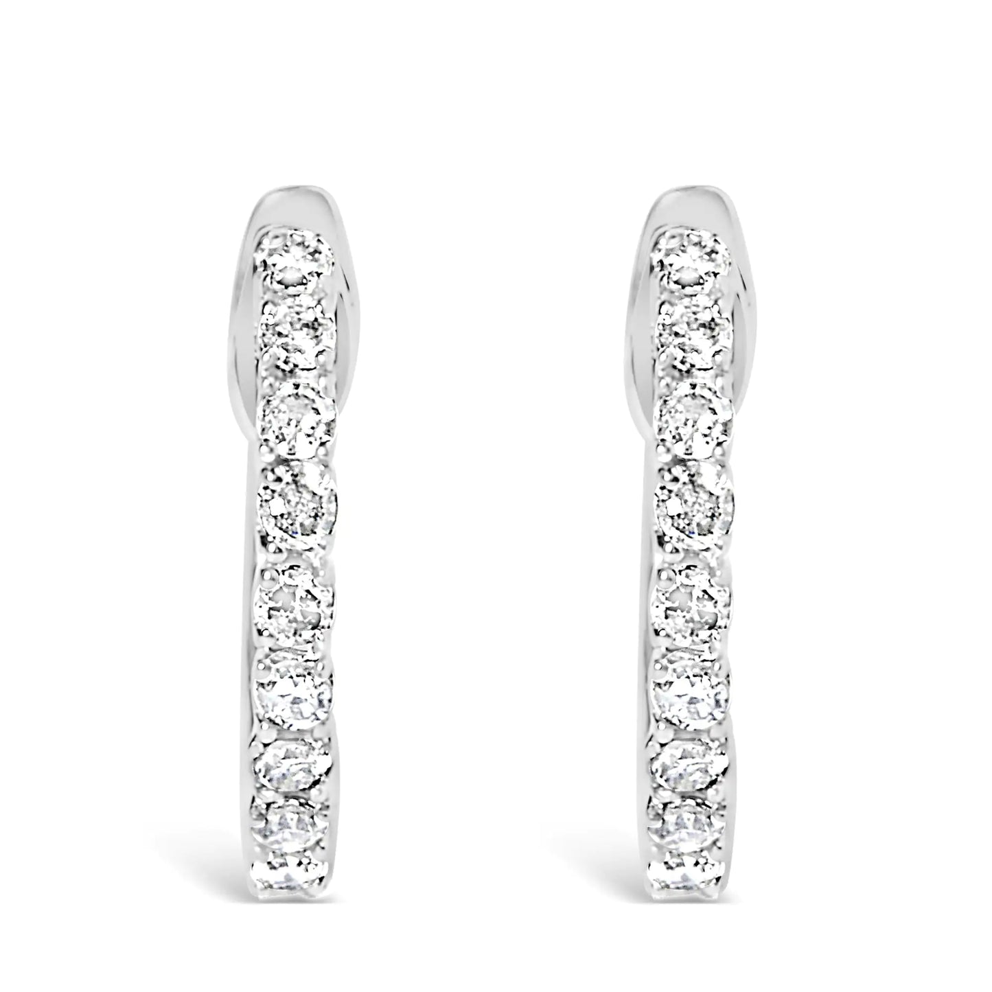 .925 Sterling Silver 1/6 Cttw Diamond Petite Hoop Earrings