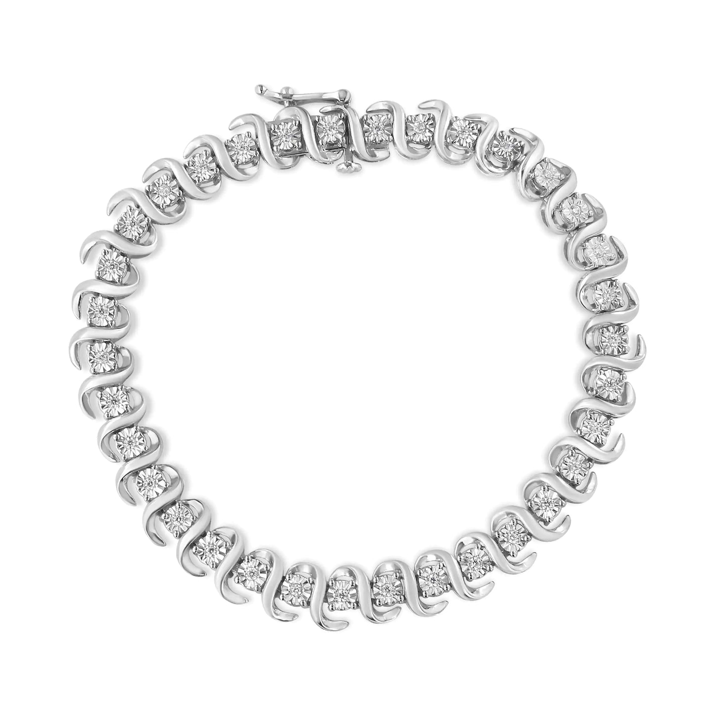 .925 Sterling Silver 1/3 Cttw Miracle-Set Diamond "S" Link Tennis Bracelet - Size 7.25"