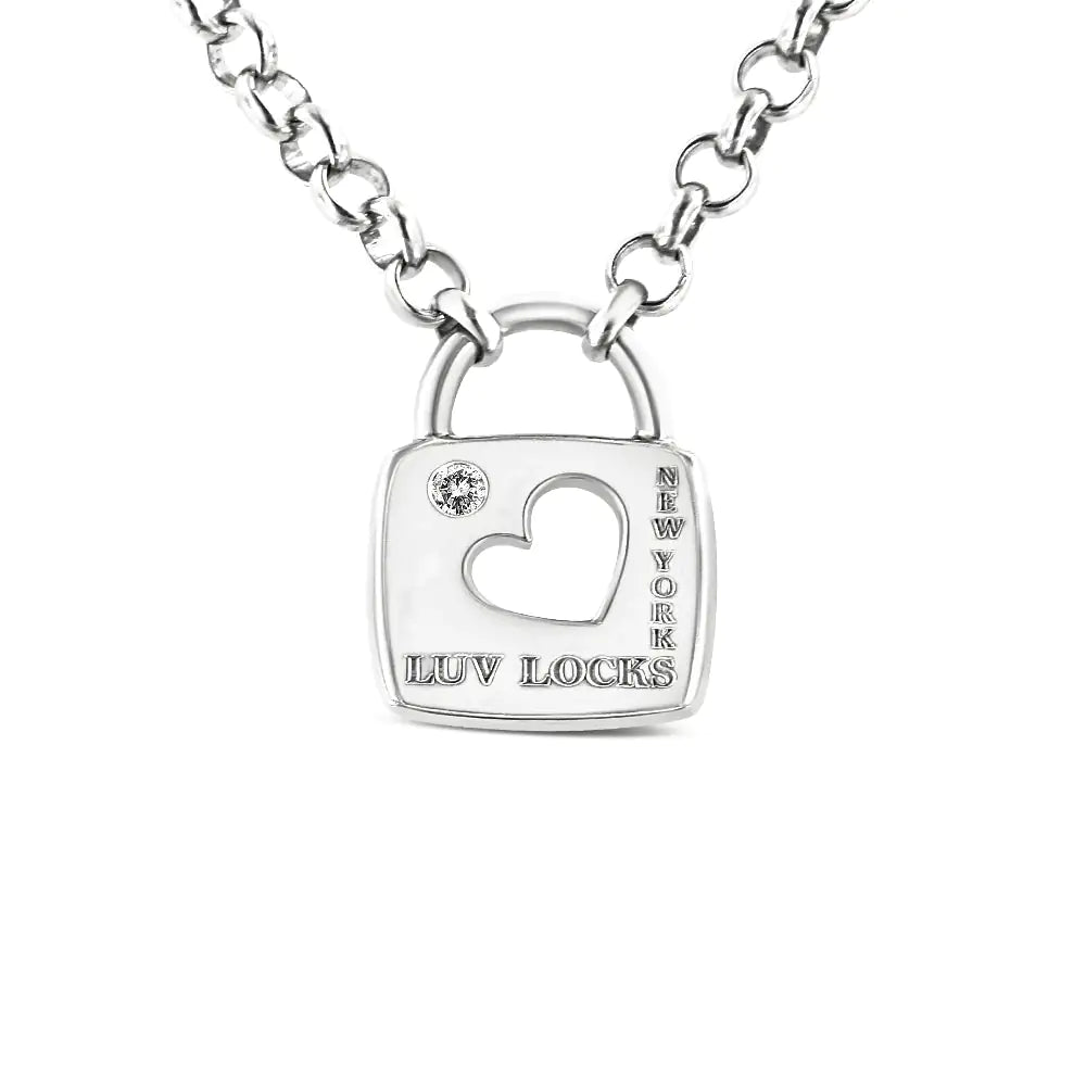 .925 Sterling Silver Diamond Accent Open Heart Love Lock Pendant 18" Necklace