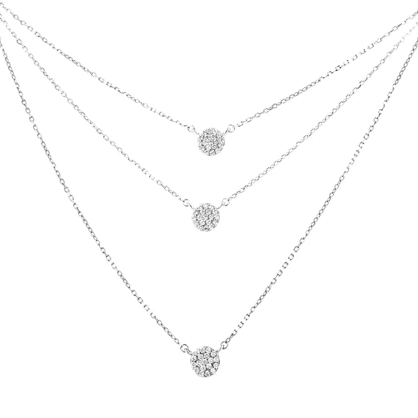 .925 Sterling Silver 1/2 Cttw Round Diamond Medallion Multi-Strand Tri Pendant 18" Necklace