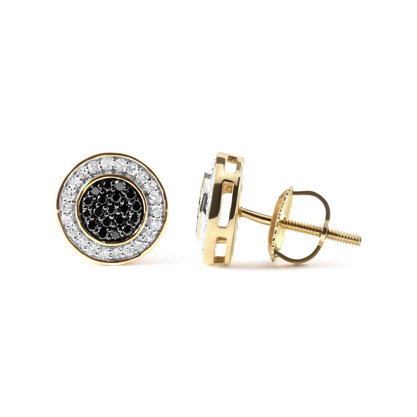 Men's 10K Yellow Gold 1/3 Cttw White and Black Treated Diamond Earring (Black )