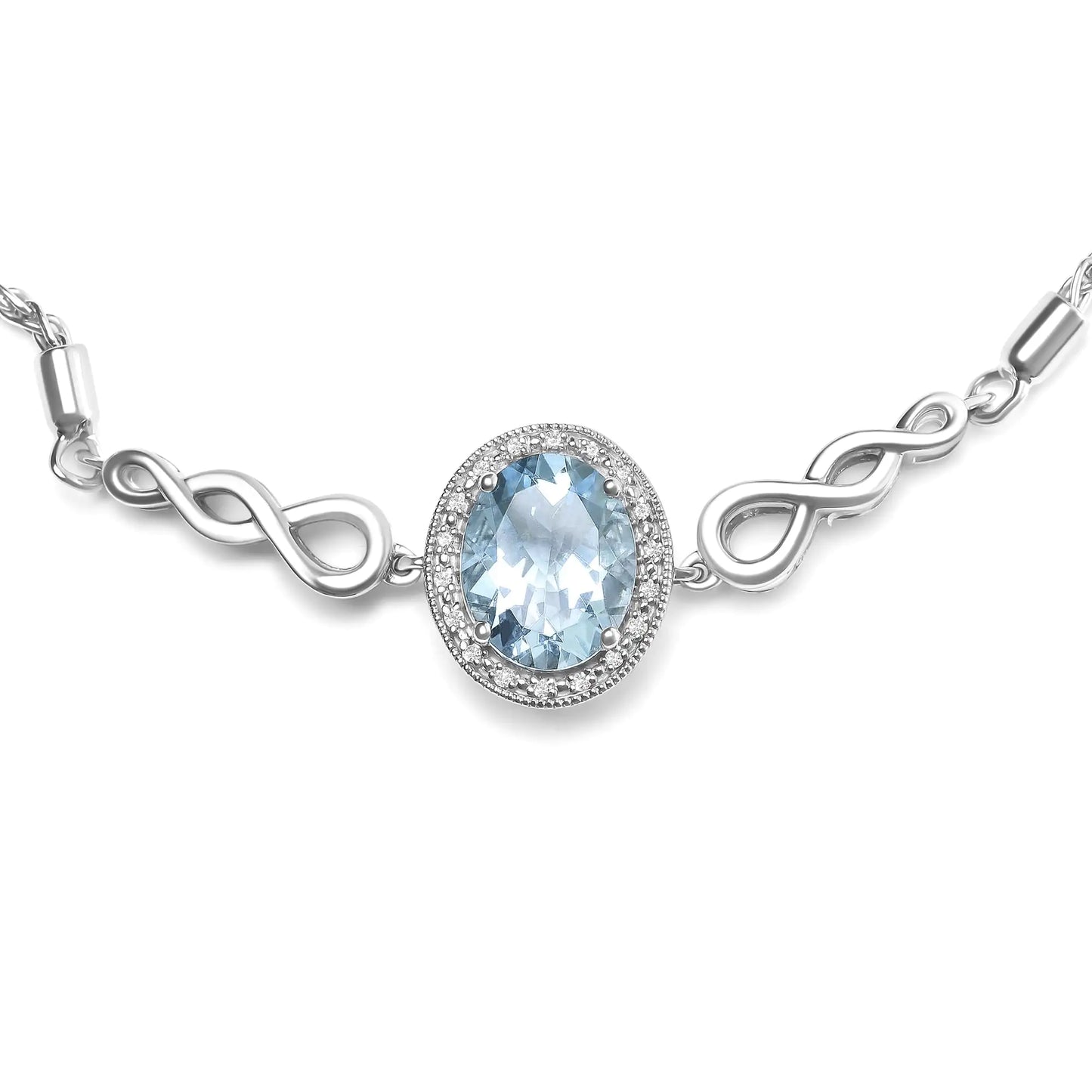 .925 Sterling Silver 10x8mm Oval Blue Topaz and Diamond Accent Lariat 4”-10” Adjustable Bolo Bracelet