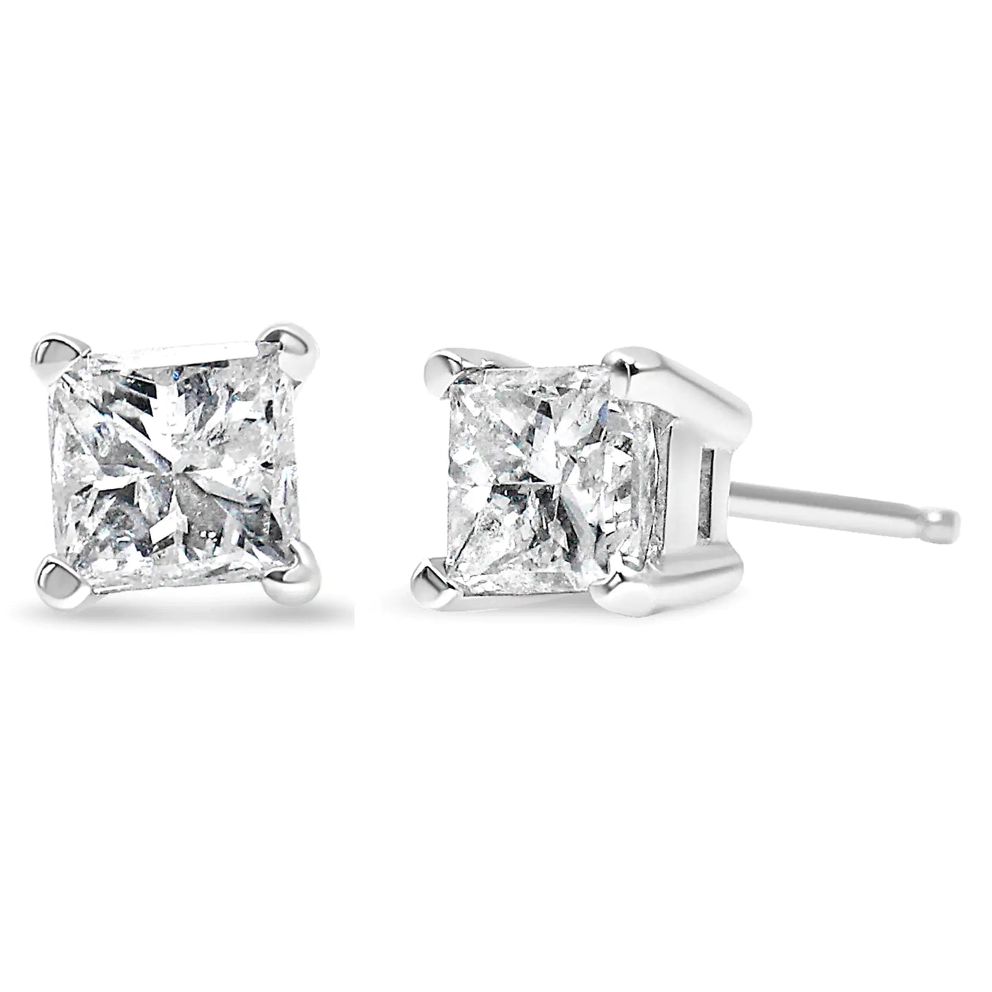 14K White Gold 3/8 Cttw Princess-Cut Square Diamond Classic 4-Prong Solitaire Stud Earrings