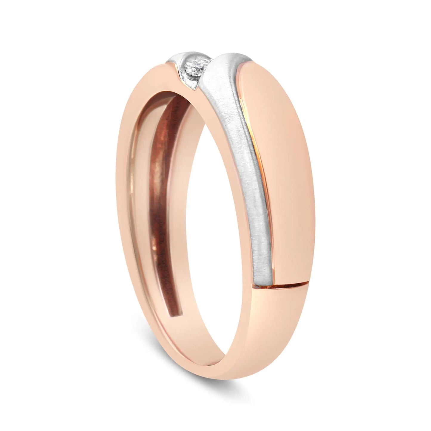 10K White and Rose Gold 1/10 Cttw 3-Stone Tension Slant Band Matte Finish Ring for Men