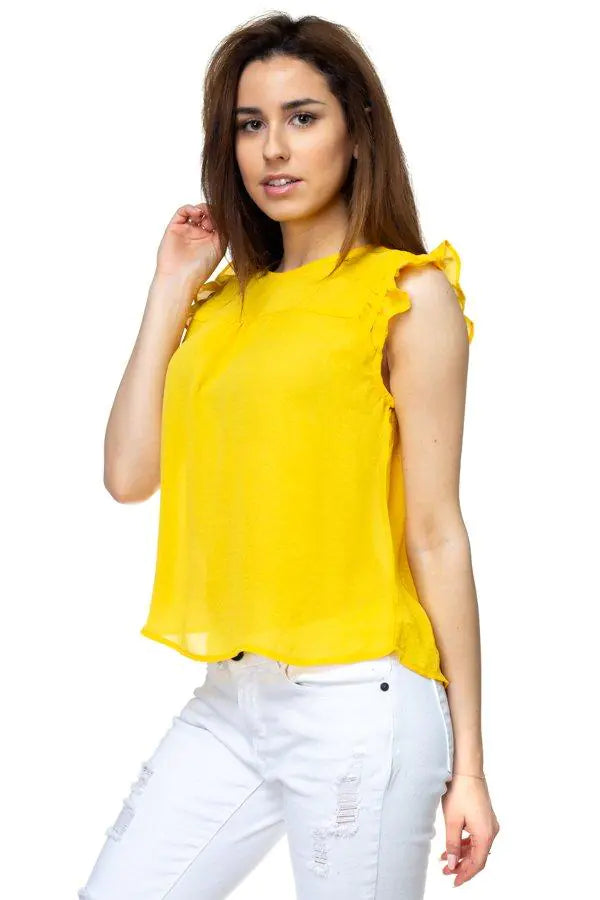 Ruffle Sleeve Top -Yellow