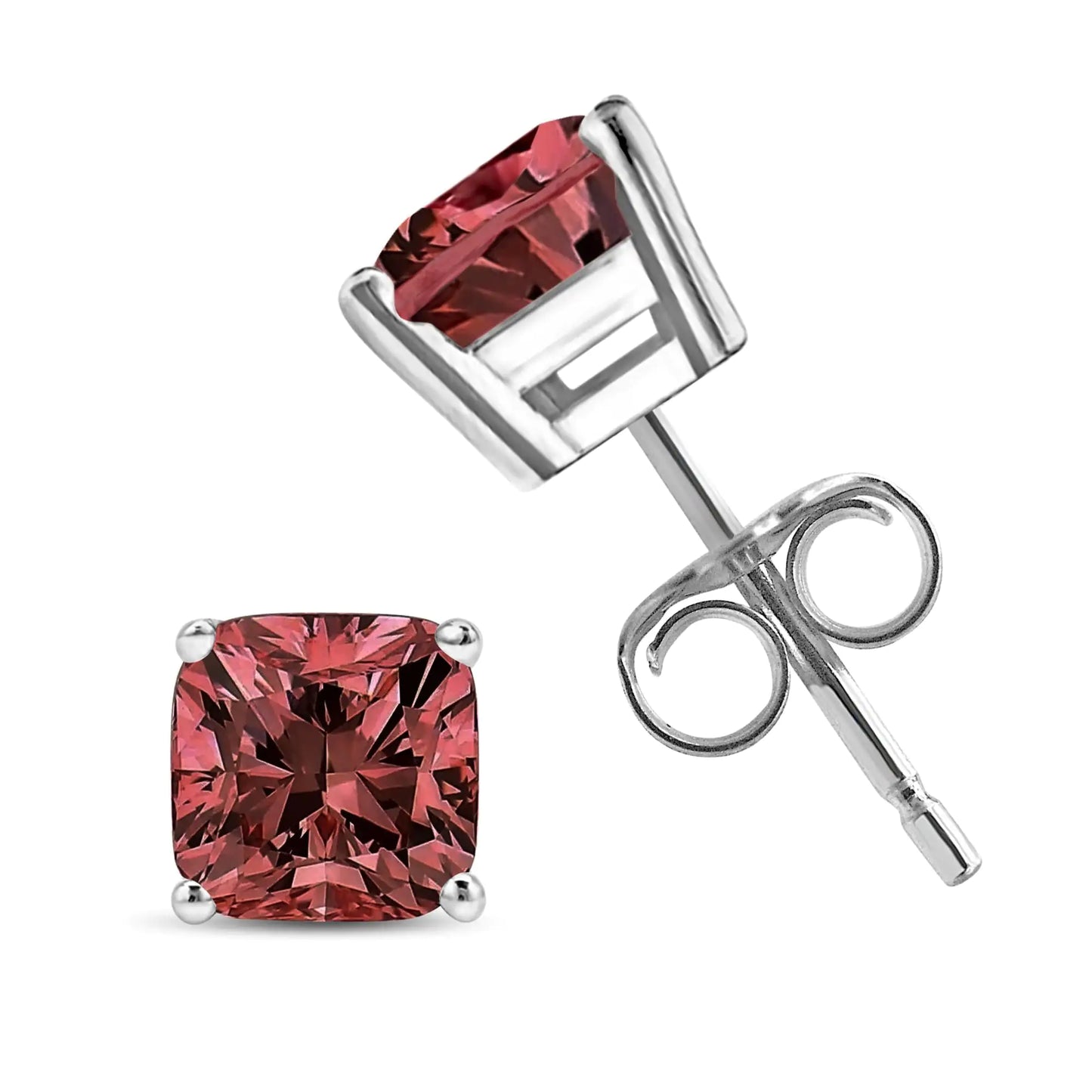 14K White Gold Lab Grown Pink Cushion 4-Prong Set Classic Diamond Solitaire Stud Earrings (Pink Color)