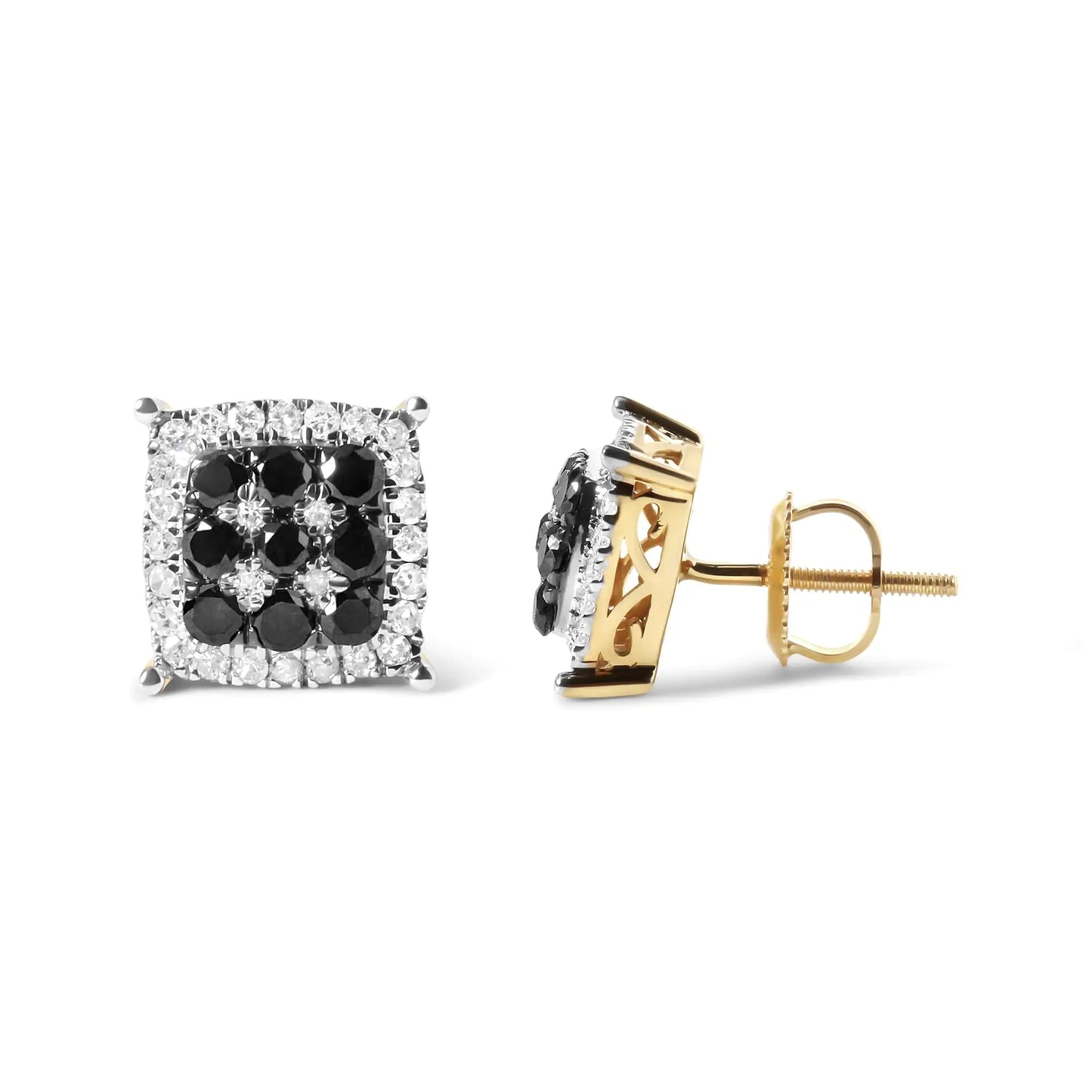 Men's 10K Yellow Gold 7/8 Cttw White and Black Treated Diamond Earring (Black)