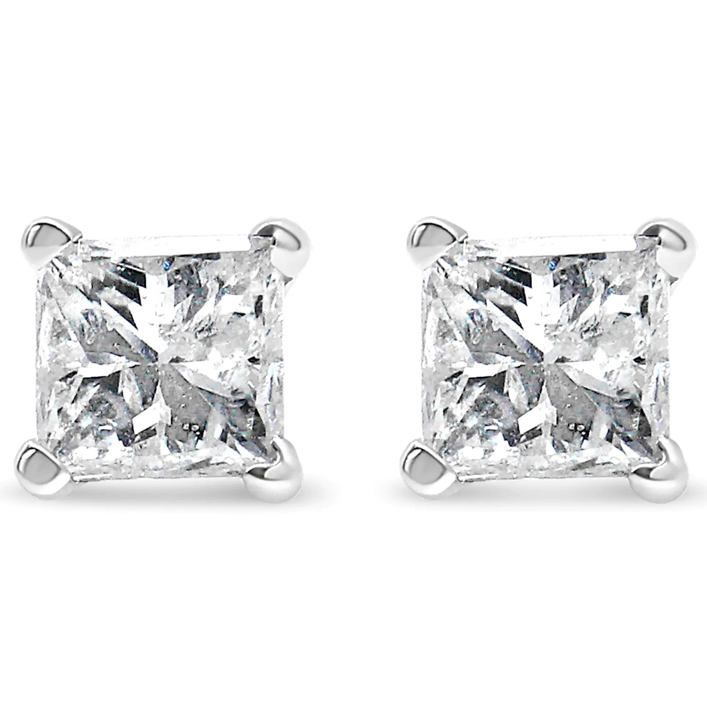 14K White Gold 3/8 Cttw Princess-Cut Square Diamond Classic 4-Prong Solitaire Stud Earrings