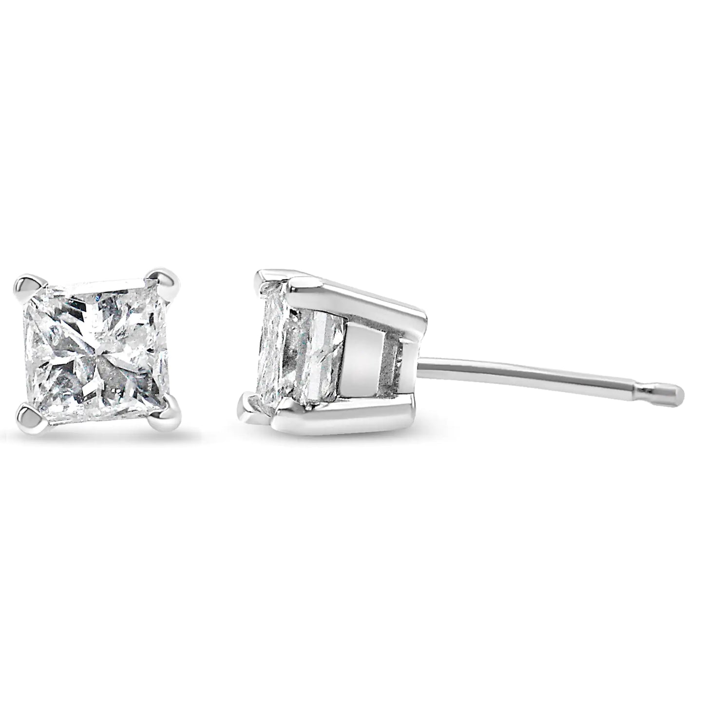 14K White Gold 3/8 Cttw Princess-Cut Square Diamond Classic 4-Prong Solitaire Stud Earrings