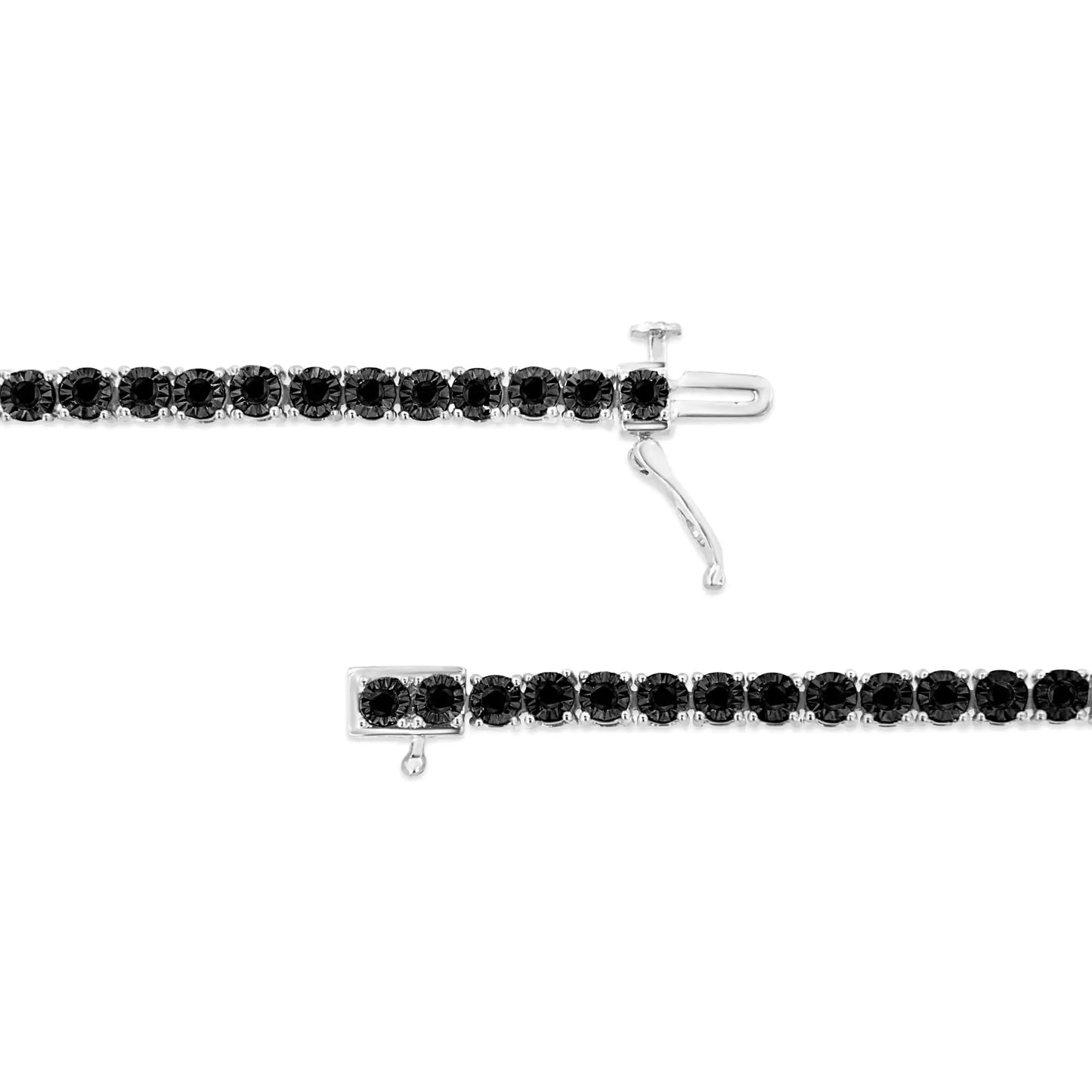 .925 Sterling Silver 1.0 Cttw Miracle-Set Treated Black Diamond Round Miracle Plate Tennis Bracelet (Black) - 7.25"