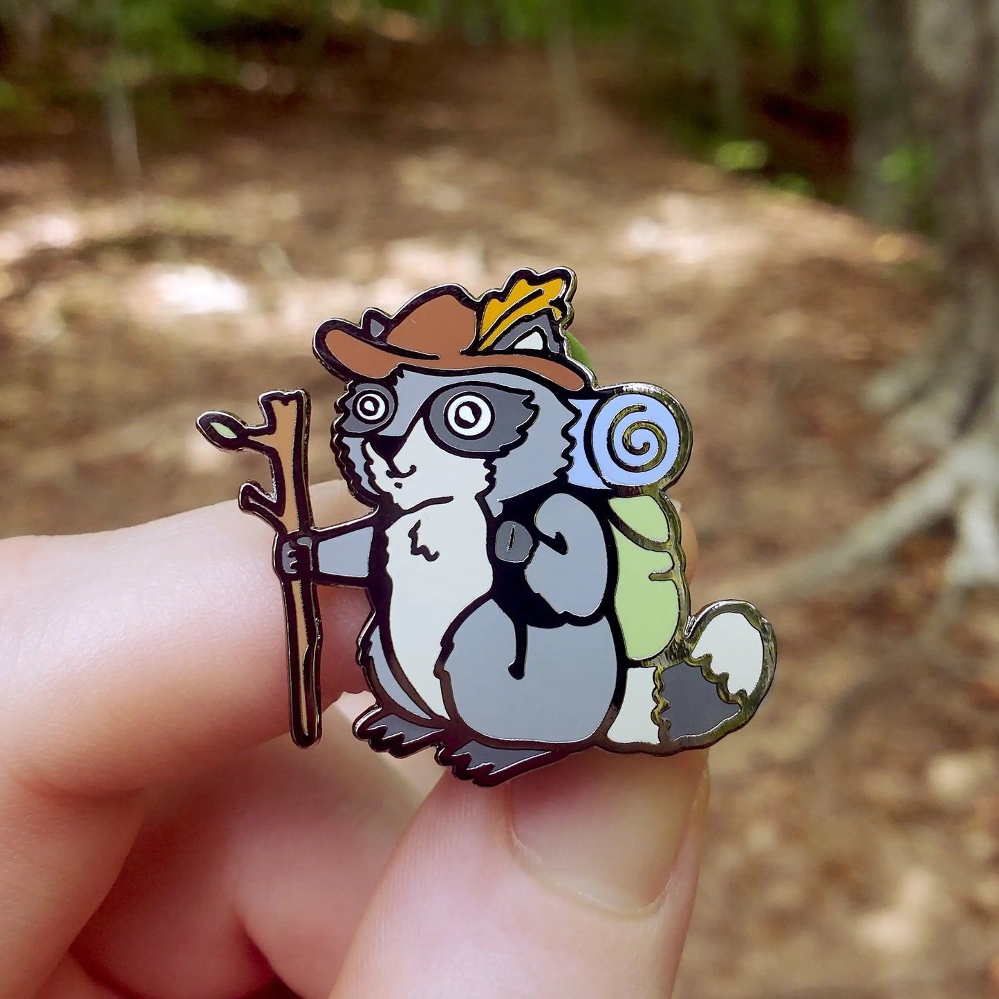 Raccoon Hiker Pin