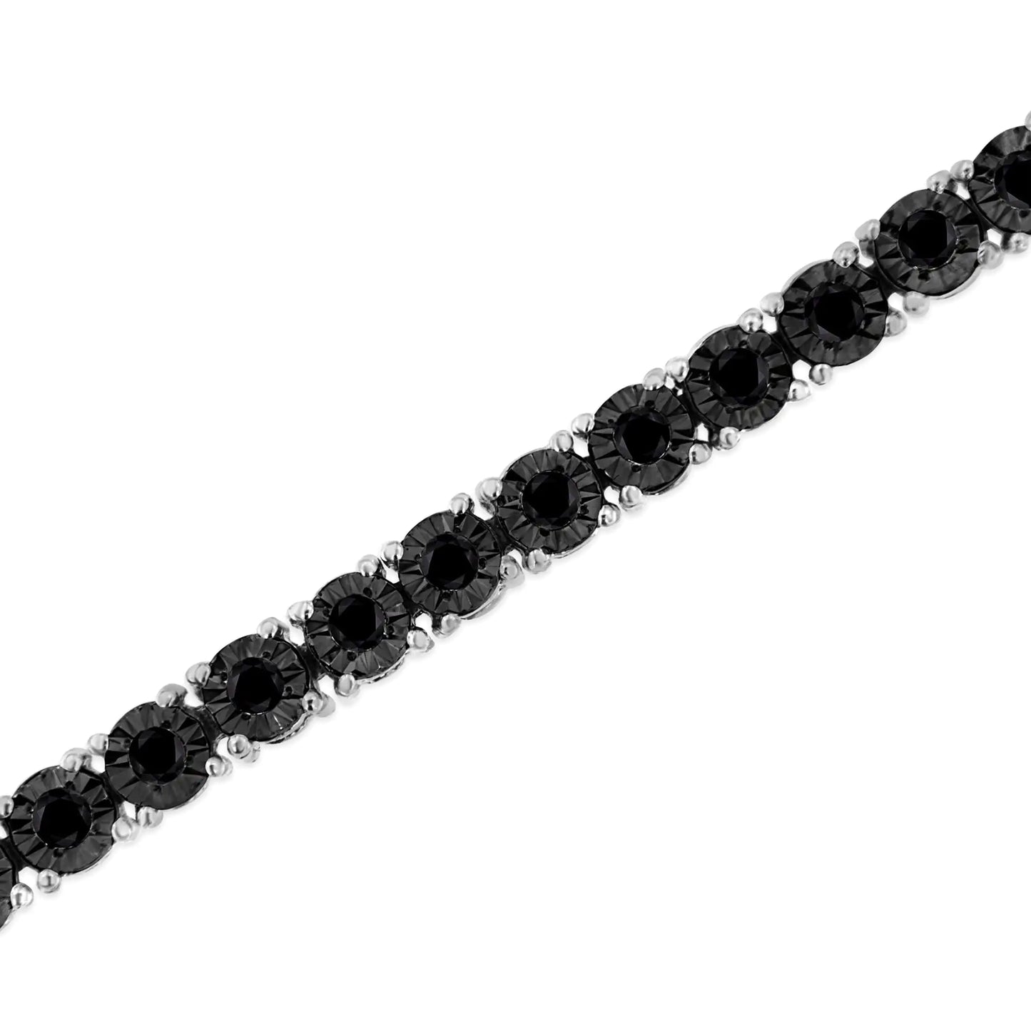 .925 Sterling Silver 1.0 Cttw Miracle-Set Treated Black Diamond Round Miracle Plate Tennis Bracelet (Black) - 7.25"