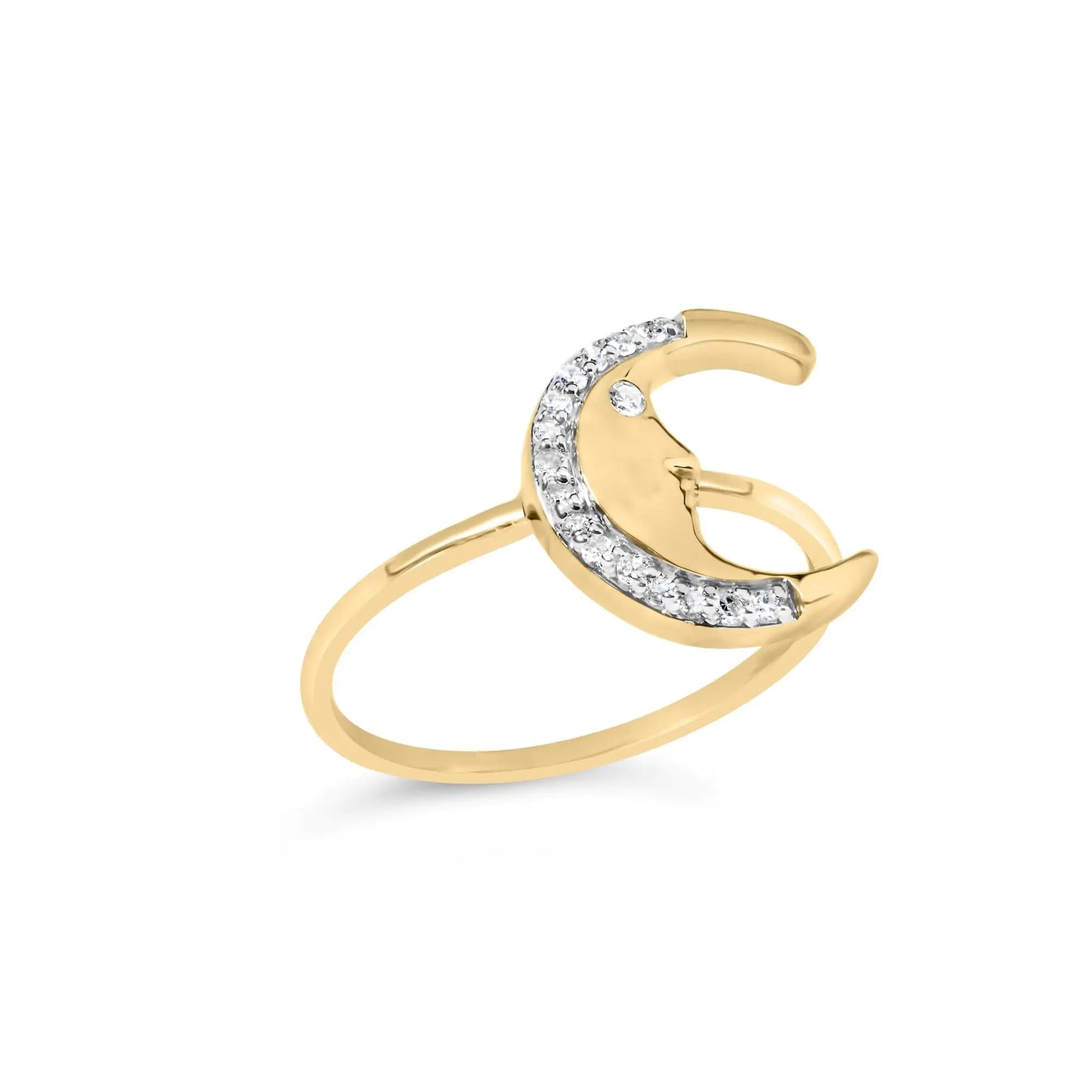 10K Yellow Gold 1/10 Cttw Diamond Crescent Moon Ring