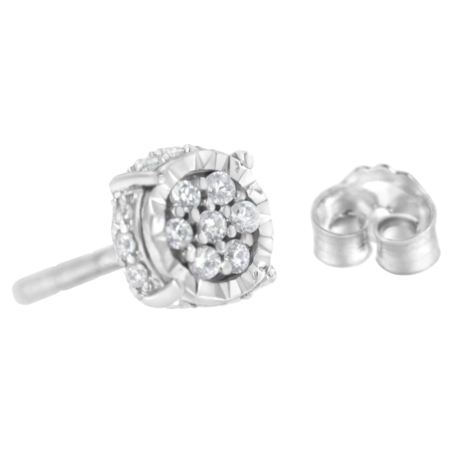 .925 Sterling Silver 1/3 cttw Round-cut Diamond Floral Stud Earring