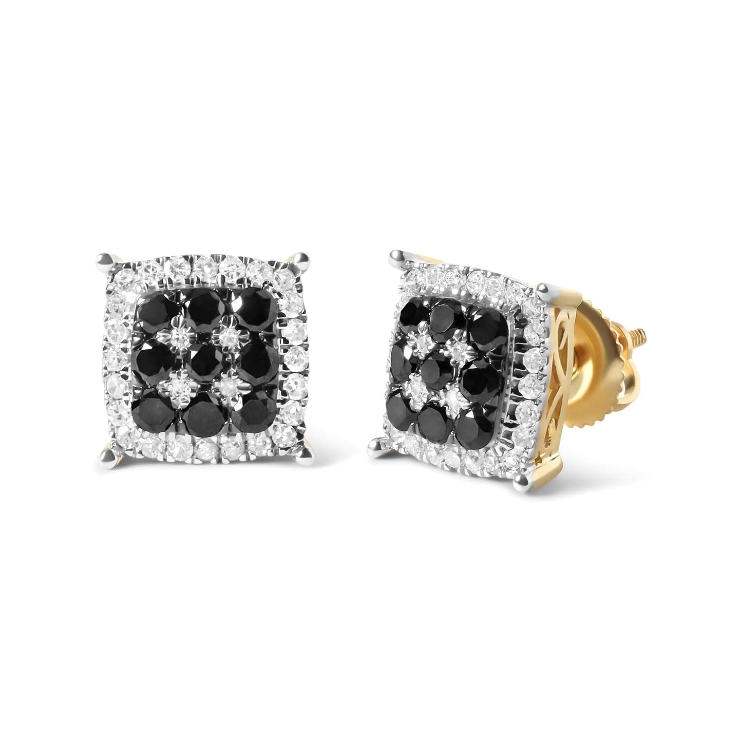 Men's 10K Yellow Gold 7/8 Cttw White and Black Treated Diamond Earring (Black)