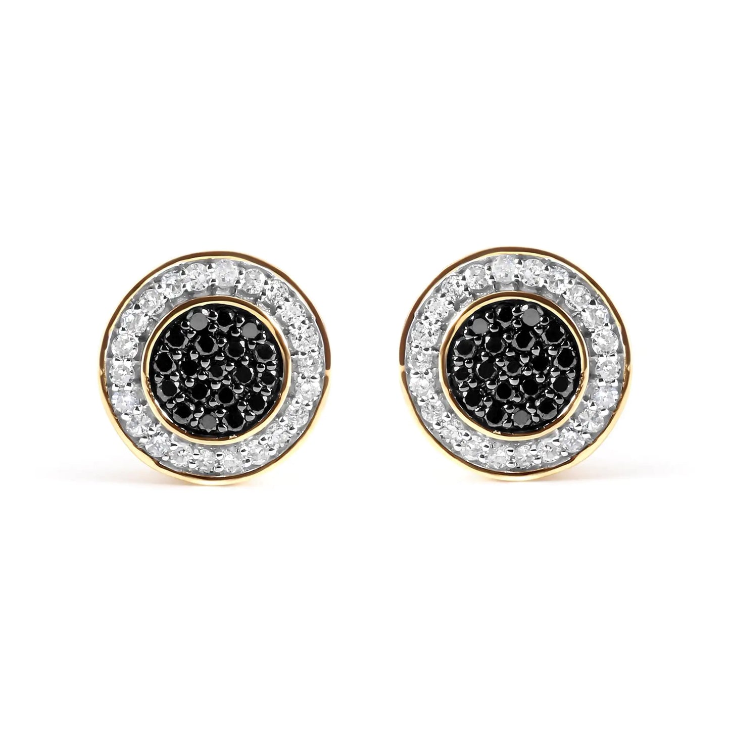 Men's 10K Yellow Gold 1/3 Cttw White and Black Treated Diamond Earring (Black )