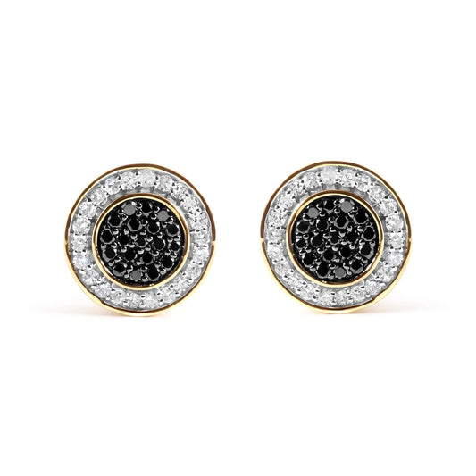 Men's 10K Yellow Gold 1/3 Cttw White and Black Treated Diamond Earring (Black )