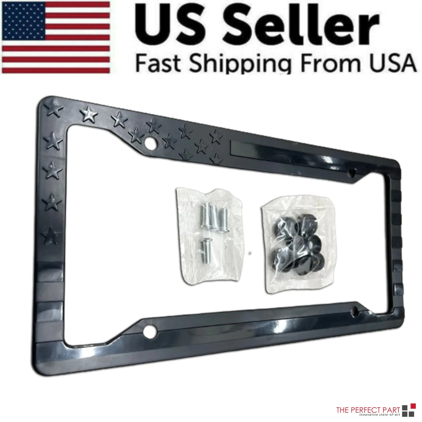 1X Black 3D USA American Flag License Plate Frame Holder Auto Car Tag Decal ABS