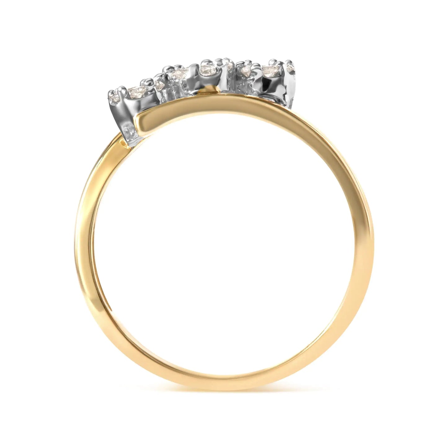 10K Yellow Gold 1/4 Cttw Diamond Cluster 3 Stone Style Bypass Ring