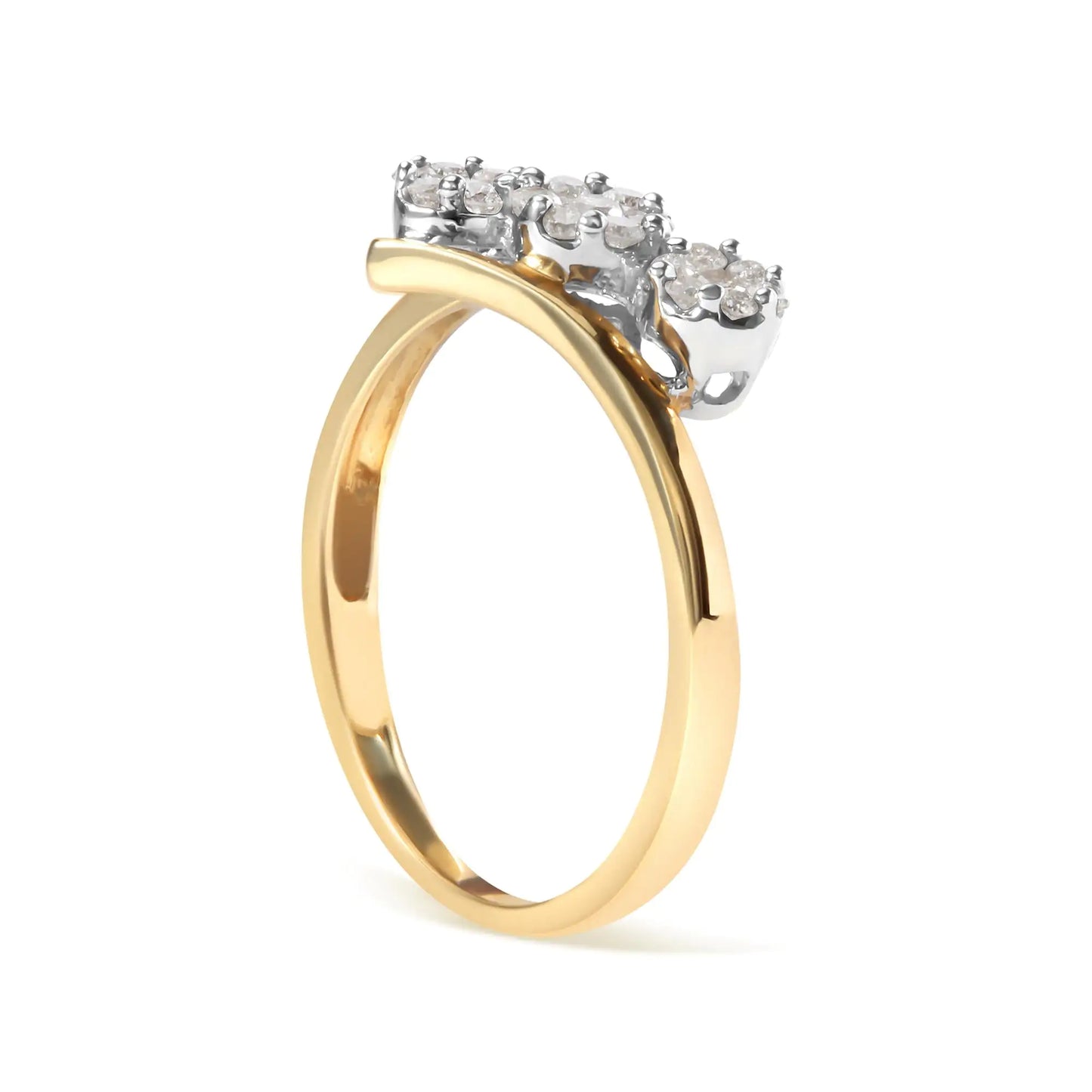 10K Yellow Gold 1/4 Cttw Diamond Cluster 3 Stone Style Bypass Ring