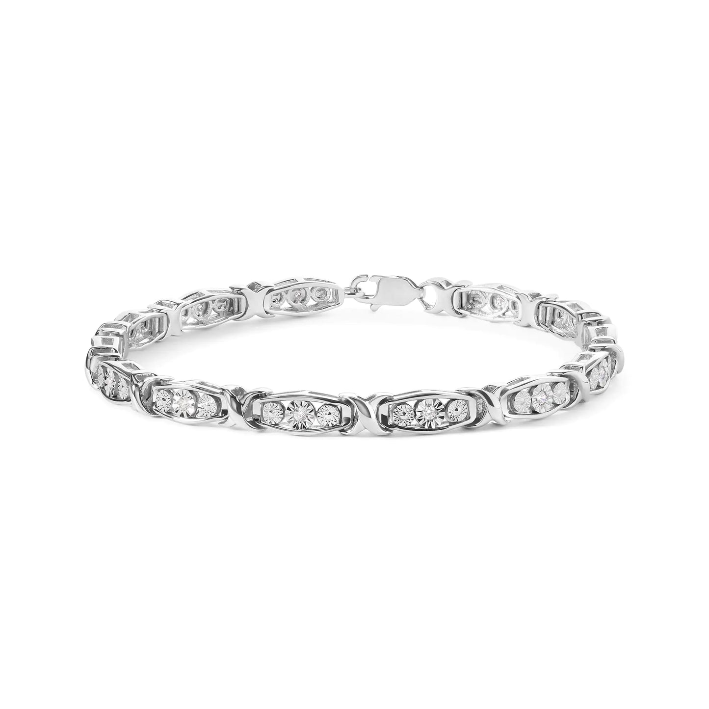 .925 Sterling Silver 1/4 Cttw Round Diamond Link Bracelet - Size 7.50"