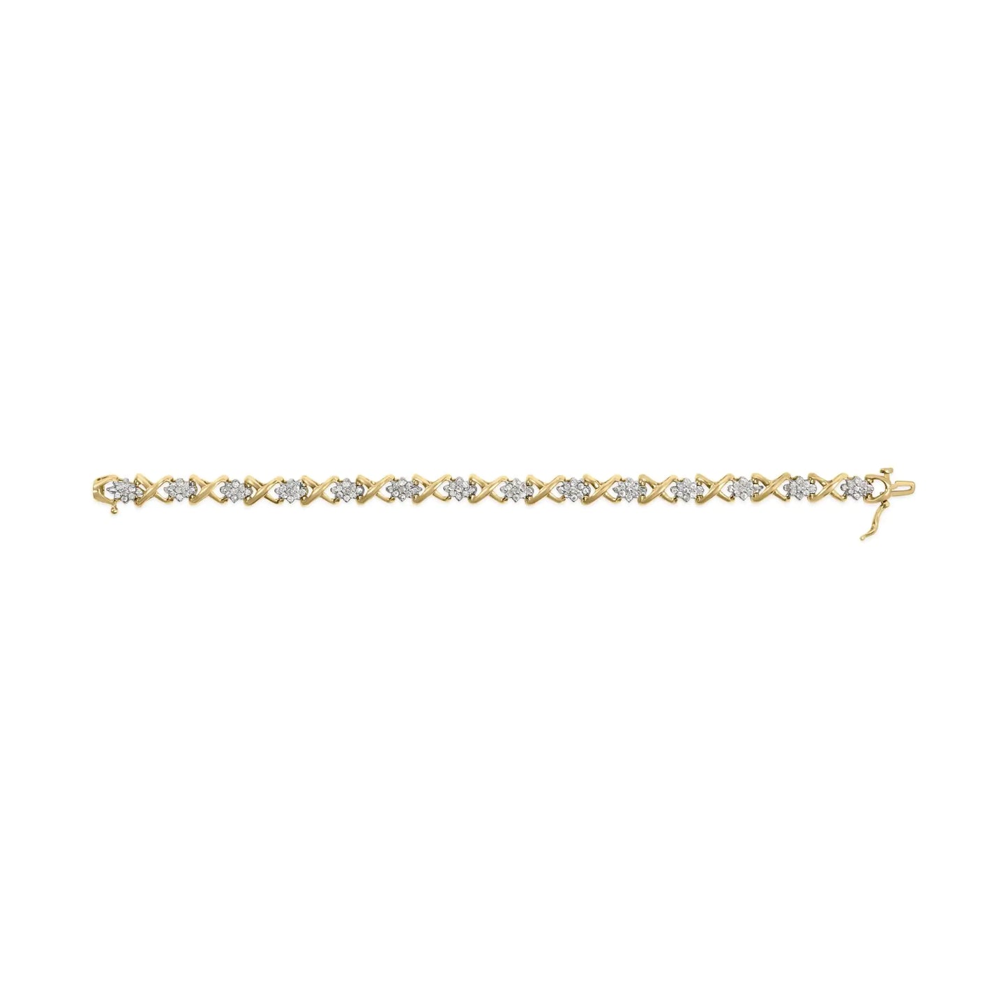 10k Yellow Gold Plated .925 Sterling Silver 2.00 Cttw Round-Cut Diamond Link 7" Bracelet