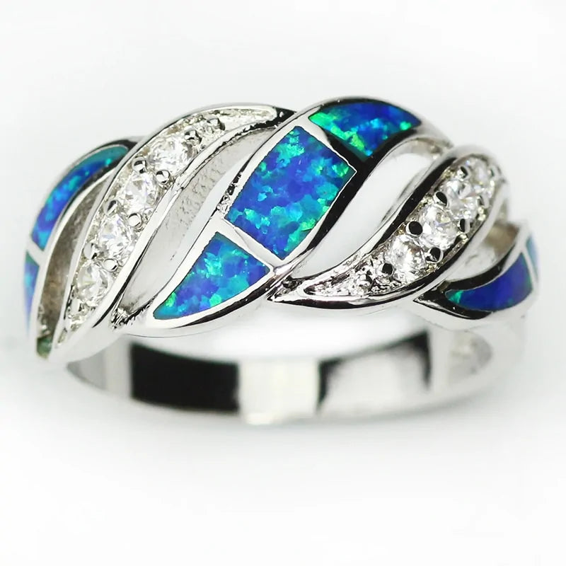 Blue Opal Gem Silver Plated Ring