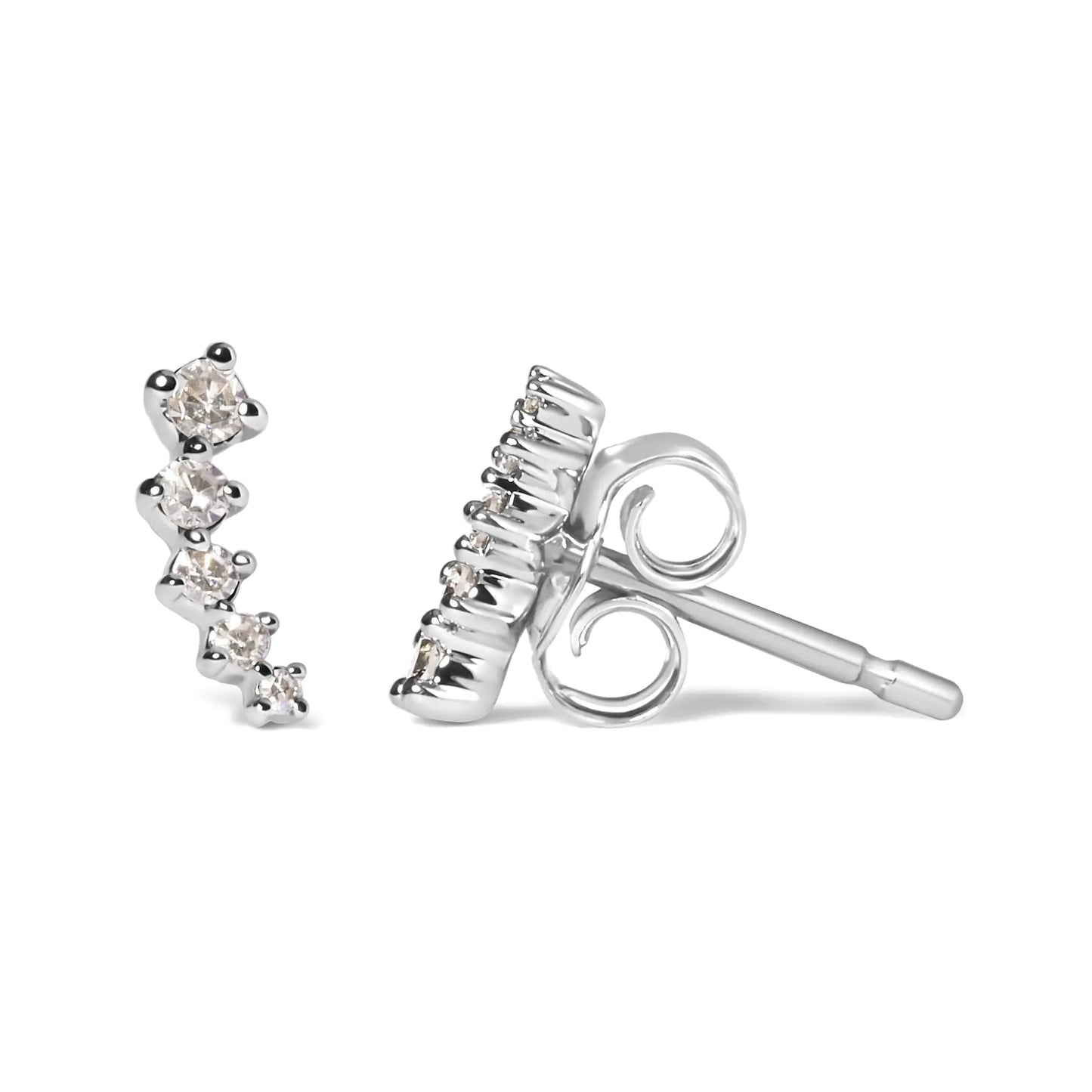 10K White Gold 1/10 Cttw Diamond Journey Style Climber Stud Earrings