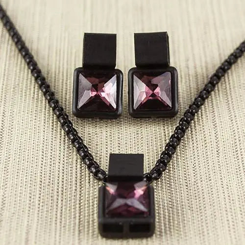 Coal Necklace & Earrings set-Plum