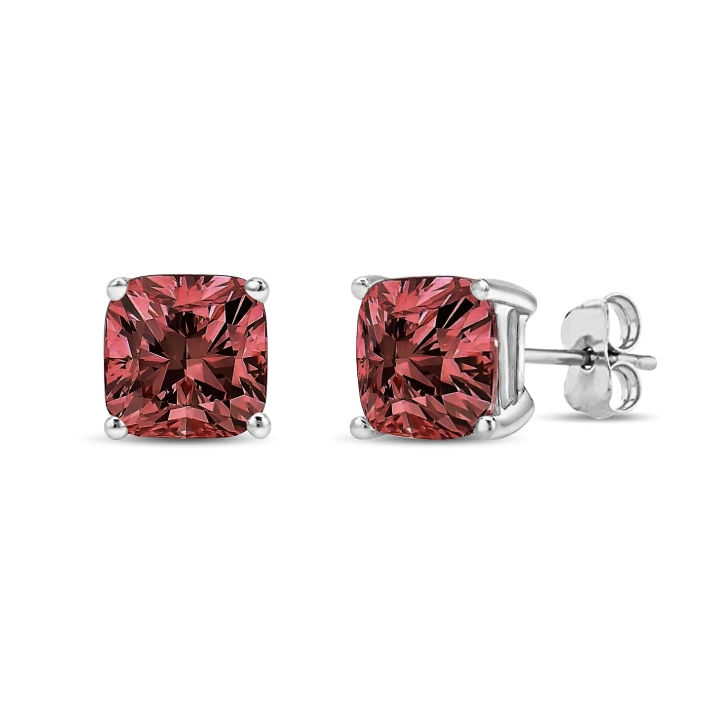 14K White Gold Lab Grown Pink Cushion 4-Prong Set Classic Diamond Solitaire Stud Earrings (Pink Color)