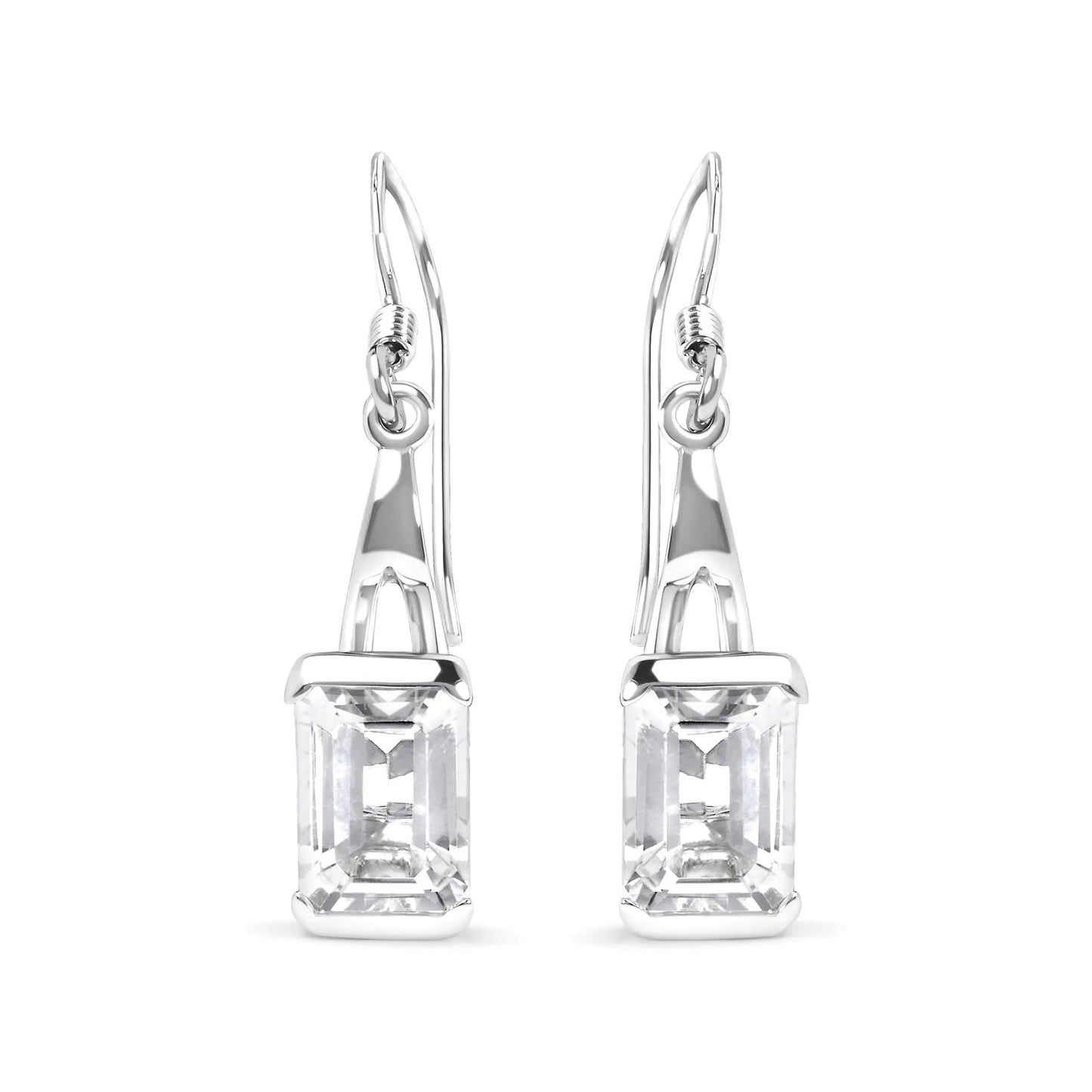 .925 Sterling Silver 3.0 Cttw Emerald Cut White Topaz Solitaire Dangle Earring - AAA Quality