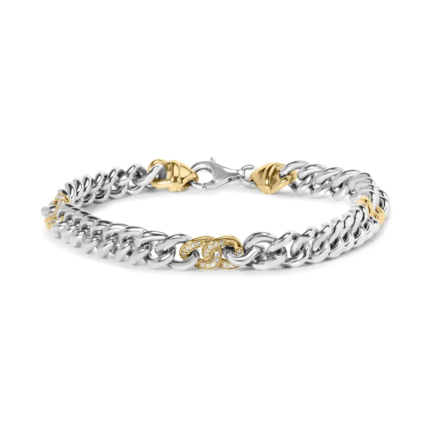 10K Yellow Gold Plated .925 Sterling Silver 1/5 Cttw Diamond Curb Chain Bracelet (J-K Color, 7.5 Inches