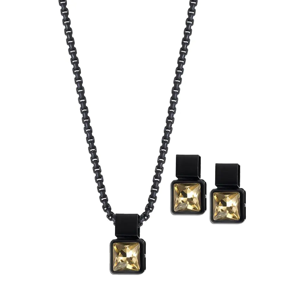 Coal Necklace & Earrings set-Tan